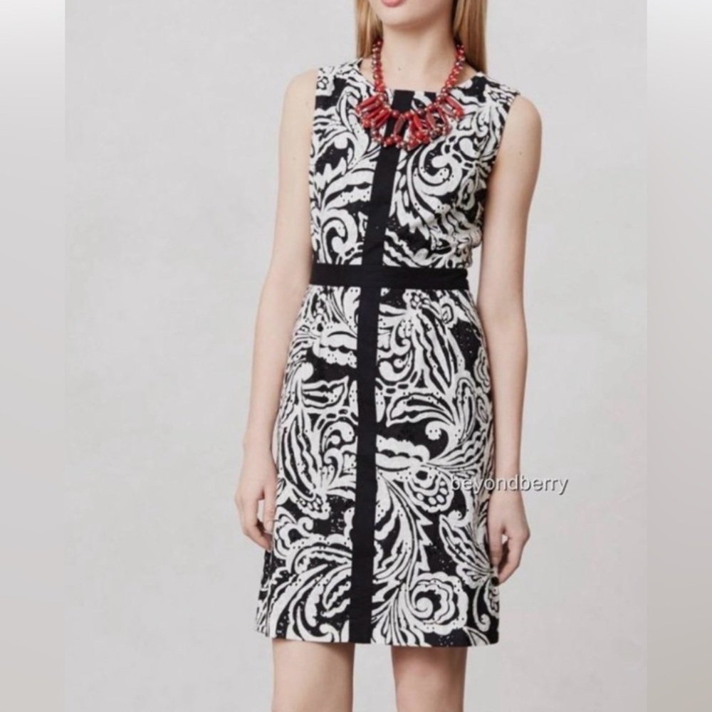 Anthropologie Tabitha Black & White Floral Cotton Dress Size 8
